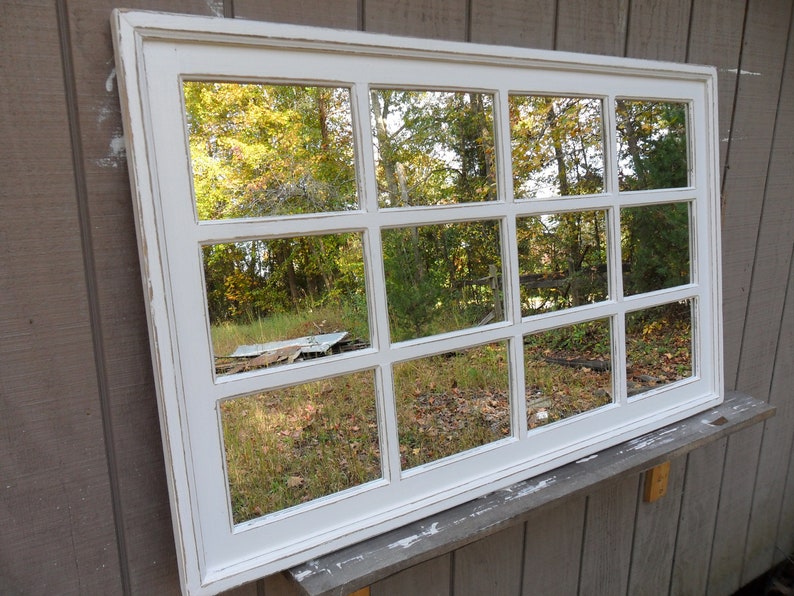Rustic Farmhouse Window Mirror Off White Pane