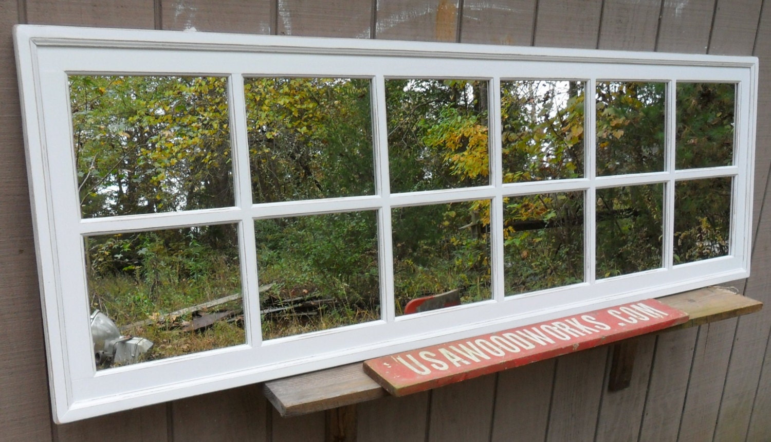 72 x 24 Rustic Farmhouse Window Mirror / Window Pane Mirror / Shabby Chic Mirror / Large Wall Mirror / Large White Mirror