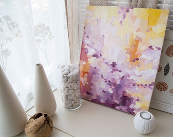 Perziken en pruimen - Originele olieverfschilderij (40x50cm - app. 15.75x19.7in) in warm geel, oranje, paars en violet