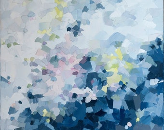 Capri - Original Oil Painting in delicate blue, navy, lemon yellow and white (30x30 cm - app. 11.8x11.8 in)