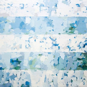 Rayas - Pintura al óleo original en azul claro, blanco y verde (55x30 in)