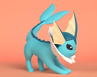 Vaporeon-beeldje | Volledig gekleurd en meerdere maten | Gemaakt in de VS