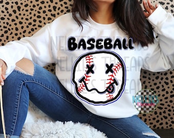 Trippy Baseball PNG, Smiley Face Baseball Digital Design