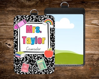 Composition Book Teacher Badge Holder, Sublimations PNG (Digital Design)