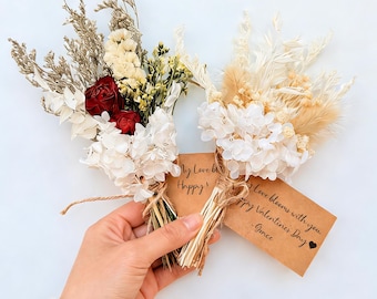 Mini Dried Flower Bouquet with Custom Card, Birthday Thank You Mum Card, Bridesmaid Proposal Gift Box, Wedding Favor, Boho Home Decor