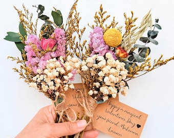 Boho Mini Dried Flower Bouquet with Custom Card, Personalized Valentine Gift for Her, Anniversary Wedding Keepsake, will you be my valentine