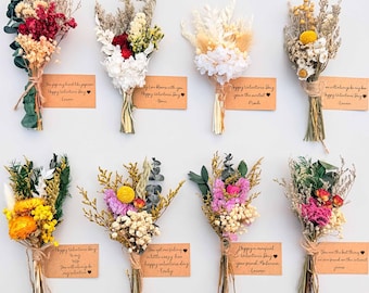 Mini Dried Flower Bouquet with Custom Valentine Card, Personalized Birth Flower Gift for Her, Anniversary Keepsake, Be My Valentines Gift