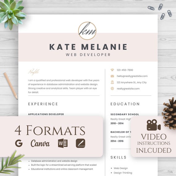 ATS Resume Template 2026: Modern, Editable in Word, Google Docs, Canva (Digital Download)