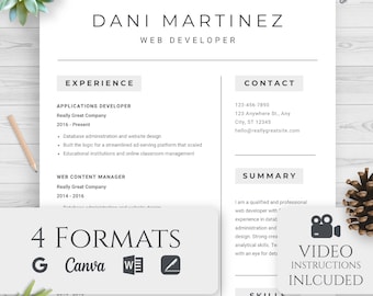 Plantilla de currículum moderna / Editable en Word, Google Docs, Apple Pages y Canva / Compatible con ATS / Descarga instantánea