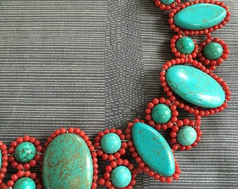 Heart of Heritage – Red Howlite Beaded Necklace with Silver Dukach Pendant | Goya Concept Jewelry