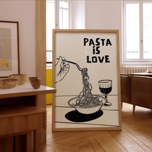 Minimalist Kitchen Print – Pasta is Love, Food Wall Art (Digital Download)