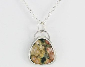 Ocean Jasper and Sterling Silver Pendant "Monet's Garden" Natural Stone Handcrafted Artisan Jewelry Design 5864857812218