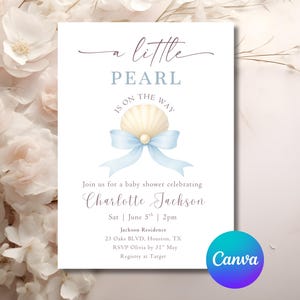 Editable Boy Pearl Baby Shower Invitation  A Little Pearl Baby Shower  Invite Shells Baby Shower Invitation Under the Sea Baby Shower Evite