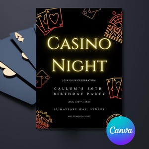 Casinoavond verjaardagsuitnodiging Las Vegas thema feestuitnodiging bewerkbare casinospellen nacht verjaardagskaart afdrukbare pokeruitnodiging Canva Evite