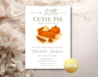 Cutie Pie Baby Shower A Little Cutie Pie is on the Way Fall Baby Shower Printable or Digital Invitation Custom Editable Canva Template