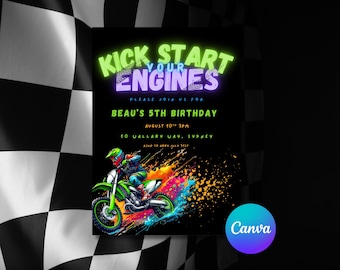 Editable Dirt Bike Birthday Invitation Motocross Party Invite for Boys Motorbike Digital Download Editable Canva Invitation Template