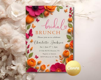Pink Orange Brunch Bridal Shower Bright Floral Bridal Shower Invitation Mediterranean Theme Pink Orange Brunch Canva Invite Template