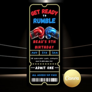 Boxing Birthday Invitation Boy Editable Kids Boxer Ticket Birthday Party Invite Fighter Party Printable Canva Digital Download Template