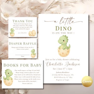 A Little Dino Baby Shower Bundle Invitation Template Boho Dinosaur Green Watercolour Dinosaur Invite Editable Canva Instant Download Digital