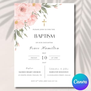 Boho Blush Baptism Invitation Template Boho Blush Christening Invite Baptism Invitation Holy Communion Invitation Editable Template