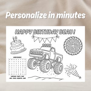Personalized Monster Truck Birthday Coloring Page Monster Truck Party Favors Editable  Custom Name Birthday Colouring Page