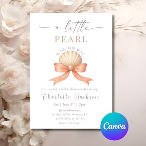 Convite para chá de bebê com pérolas editável Convite para chá de bebê com pérolas Convite para chá de bebê com conchas Convite para chá de bebê com pérolas sob o mar Evite