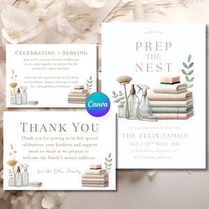 Redigerbar inbjudan till babyshower, könsneutral inbjudan till förberedelse av babyn, redigerbar mall för Canva-mall