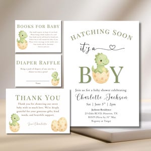 Dinosaur Baby Shower Bundle Invitation Template Boho Dinosaur It’s a Boy Green Watercolour Dinosaur Invite Editable Canva Instant Download