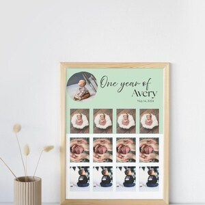 Editable first Birthday Milestone Sign, Baby&#39;s Milestone, Milestone 1st Birthday Sign, My First Year, Printable First Birthday Collage Sign