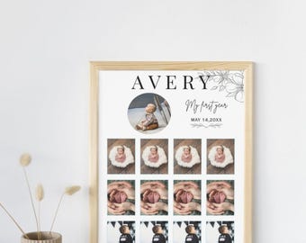 Editable First Birthday Milestone Sign, Baby's Milestone, Milestone 1st Birthday Sign, My First Year, Printable First Birthday Collage Sign