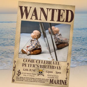 One Piece birthday party theme invitation