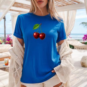 Cherry T-Shirt Minimalist Cute Aesthetic Tee, Red Cherry Graphic Tee, Cherry Lover Gift, Summer Coquette Top, Fruit Lover Gift for Women image 6