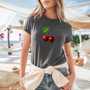 Cherry T-Shirt Minimalist Cute Aesthetic Tee, Red Cherry Graphic Tee, Cherry Lover Gift, Summer Coquette Top, Fruit Lover Gift for Women image 5