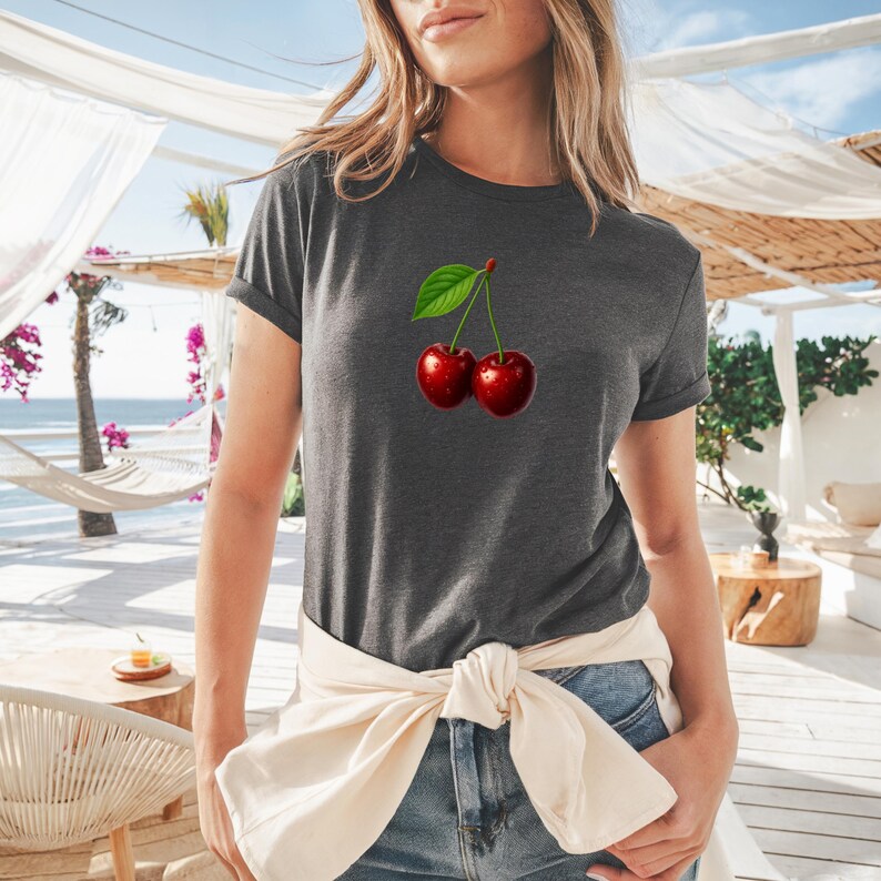 Cherry T-Shirt Minimalist Cute Aesthetic Tee, Red Cherry Graphic Tee, Cherry Lover Gift, Summer Coquette Top, Fruit Lover Gift for Women image 5