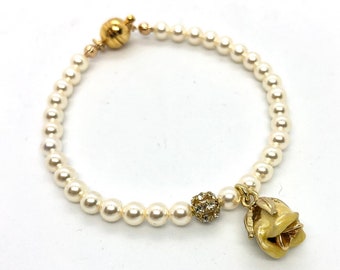 ROSE Bracelet. Bridal pearl bracelet, wedding bracelet, bridal jewelry, bridal vintage style bracelet, rose bracelet