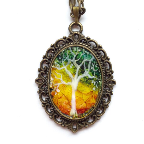ARBRE de coquille d’oeuf mosaïque pendentif collier peint abstrait mosaïque Antique Bronze 24" chaîne Rolo OOAK