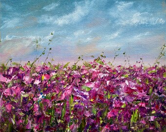 Flower Field Original Painting 6”x6” Abstract Impressionism Landscape