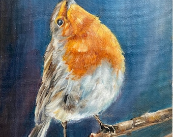 Robin BIRD Original oil Painting 5”x7” European Robin