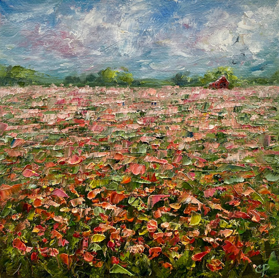 Flower Field Original Painting 6”x6” Abstract Impressionism Landscape ...