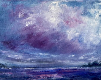 Sky Cloud Storm Lake Water original Oil 5”x7” miniature