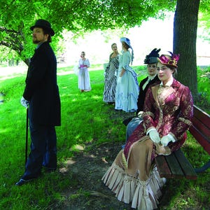 Handmade original. Victorian Gown, Steampunk Walking Dress, stunning unique 1880s couture burgundy & bronze gold velvet. Plus hat, purse. image 7