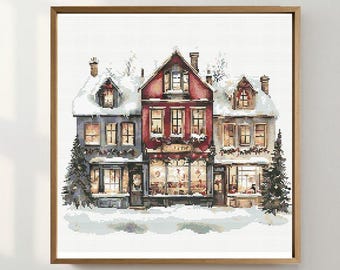 Christmas Town Cross Stitch Pattern: Festive Winter Village (PDF)
