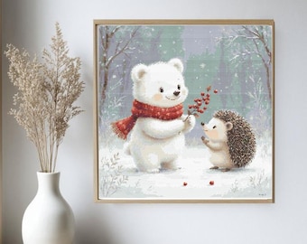 Little bear and Hedgehog Cross Stitch Pattern: Winter fairy tale (PDF)