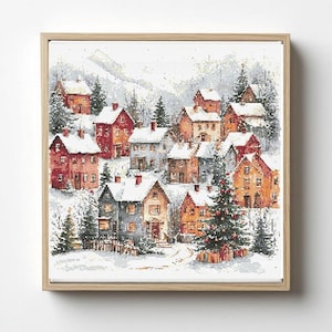 Christmas Village Cross Stitch Pattern: Winter Holiday Houses (PDF)