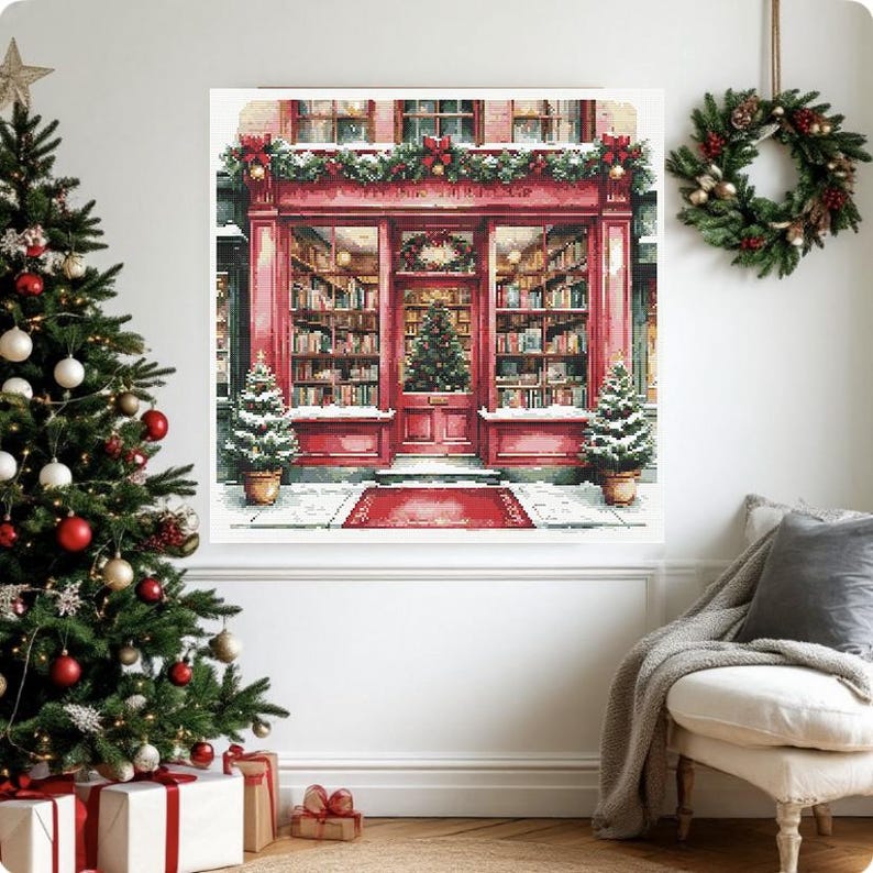 Christmas Bookstore Cross Stitch Pattern: Winter Holiday Shop (PDF) image 12