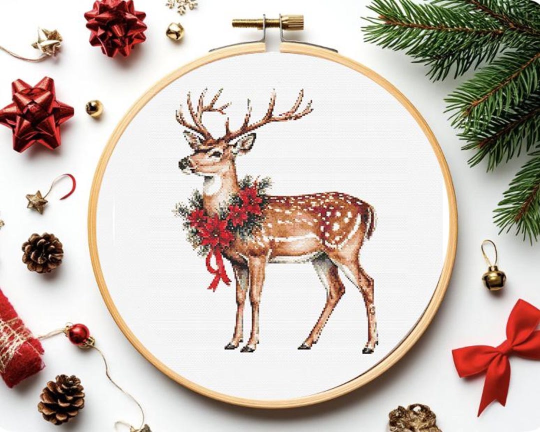 Christmas Deer Cross Stitch Pattern: Charm of Winter (PDF) - Etsy