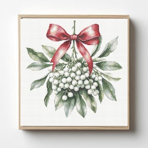 Christmas Mistletoe Cross Stitch Pattern: Festive greenery (PDF)