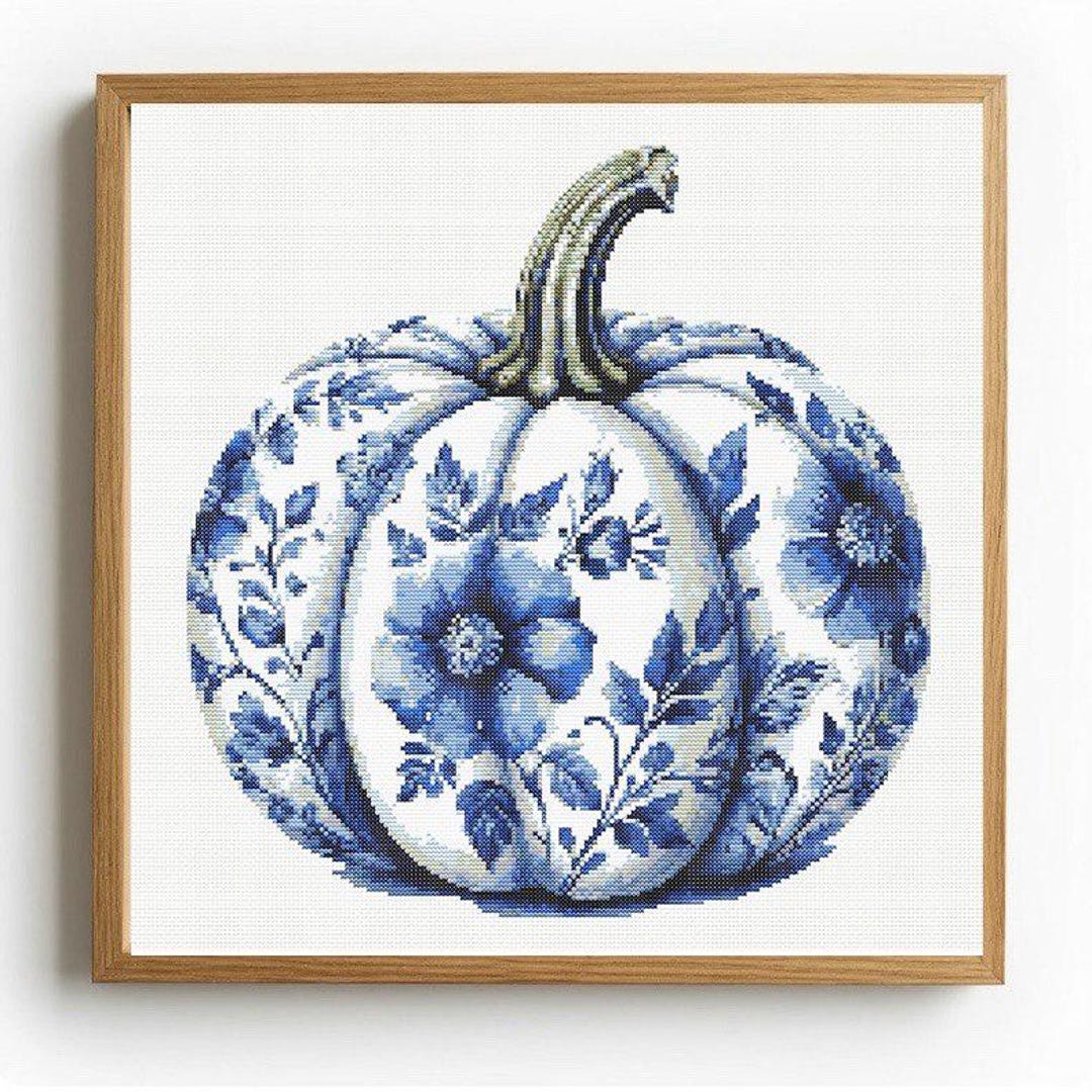 Delft Pumpkin Cross Stitch Pattern: White and Blue Porcelain Style (PDF ...
