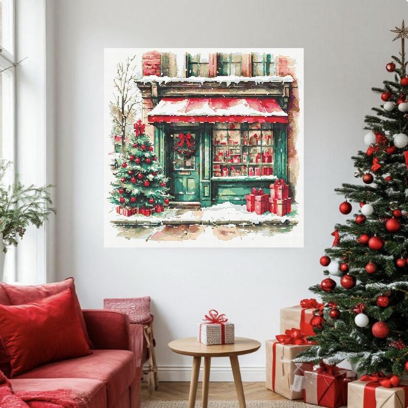 Christmas shop window cross stitch pattern: Winter holiday shop (PDF) image 13
