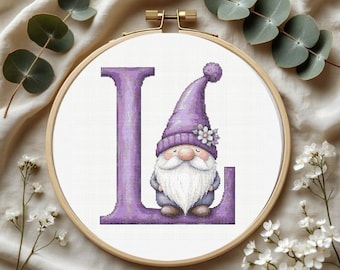 Gnome Letter 'L' Cross Stitch Pattern (PDF Download)